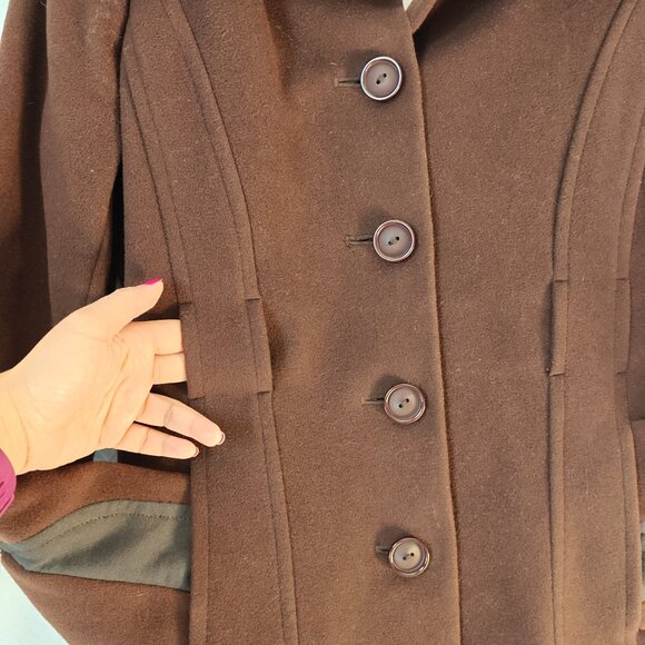 VIA SPIGA Wool Cashmere Blend Coat with Floral Lining Chocolate Brown Size 6 - Picture 12 of 14